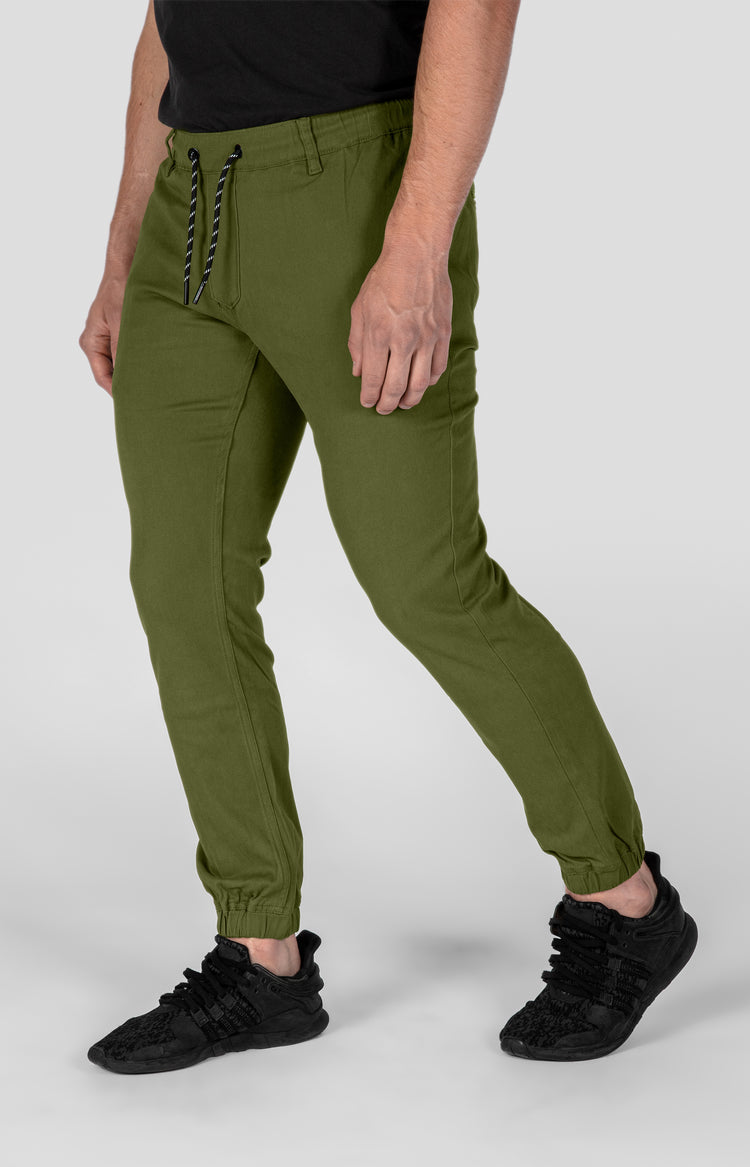 Olive Green Tapered Jogger Chinos Hockey Pants with Cuffs